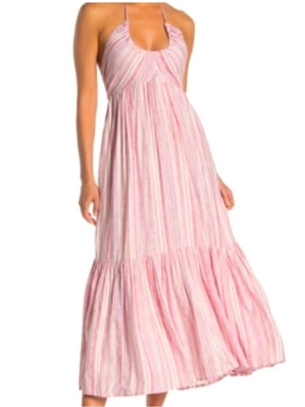 Free People Audrey Halter Maxi Dress Pink Striped Tie Back S